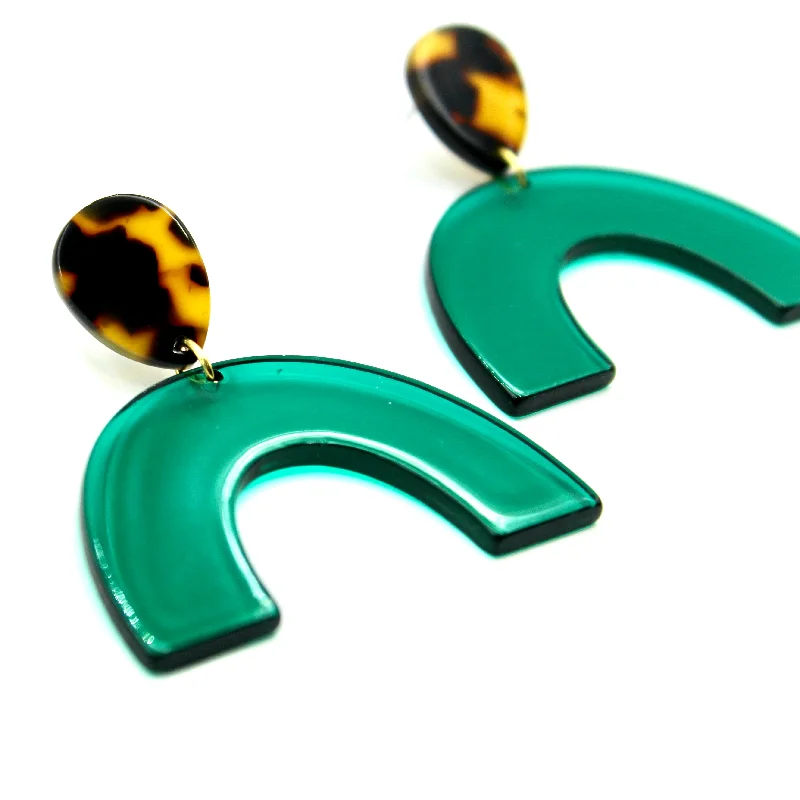 Gold Drop Earrings for Women -Green & Tortoise Earrings