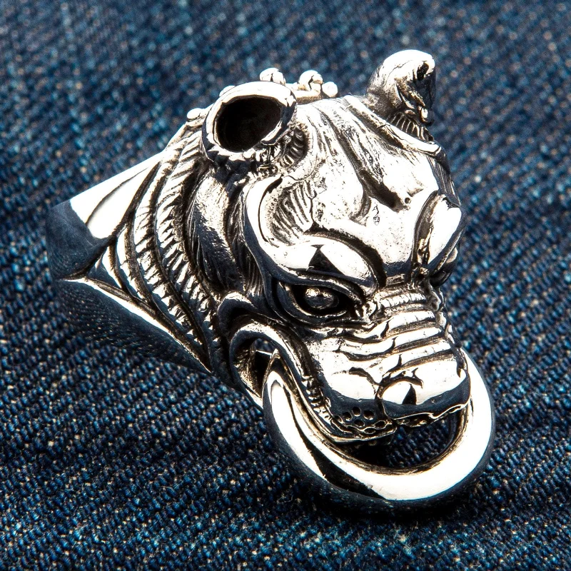 Guardian Pitbull Dog Head Sterling Silver Biker Ring