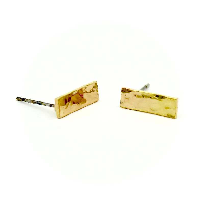 Drop Earrings for Everyday Glamour -Hammered Rectangle Earrings - Brass