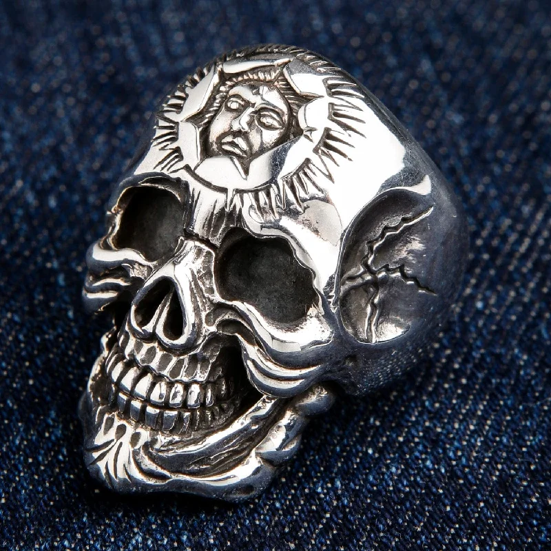 Heavy Sun God 925 Sterling Silver Skull Ring