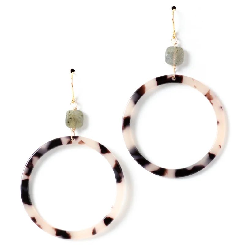 Drop Earrings with Floral Motifs -Hoop Acrylic Earrings - Blonde Tortoise