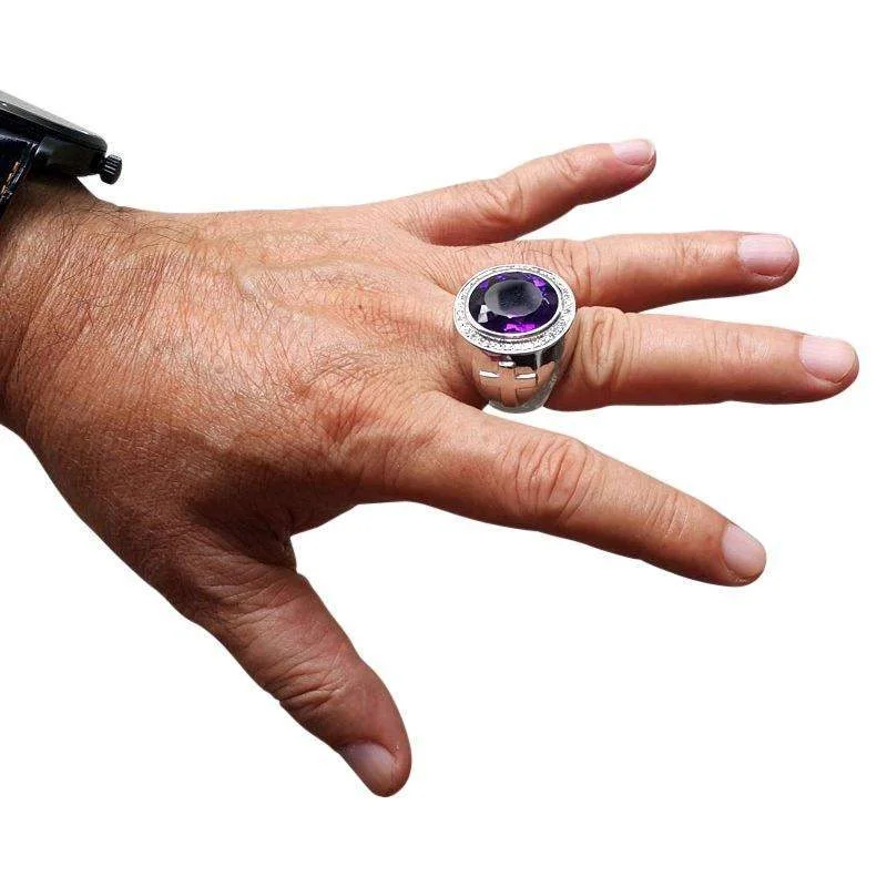 Huge Natural Amethyst Sterling Silver Bishop Ring