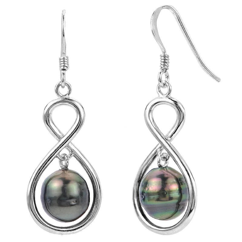 Drop Earrings for Wedding Ceremony -IMPERIAL STERLING SILVER INFINITY TAHITIAN PEARL DANGLE EARRINGS