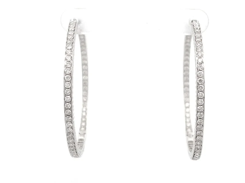 Indian Drop Earrings with Intricacy -Inside Out Hand Engraved Large Diamond Hoop Earrings in 18k White Gold