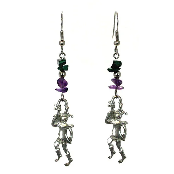 Animal Print Drop Earrings for Fun -Mardi Gras Jester Earrings, Pewter