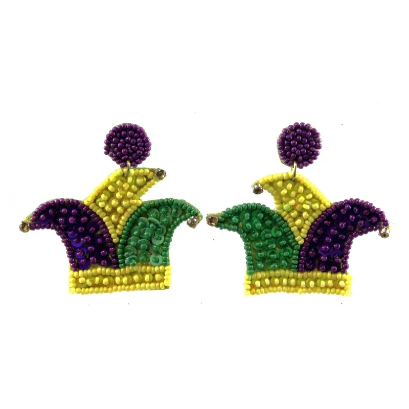 Drop Earrings for Wellness Routine -Jester Hat Earrings Mardi Gras