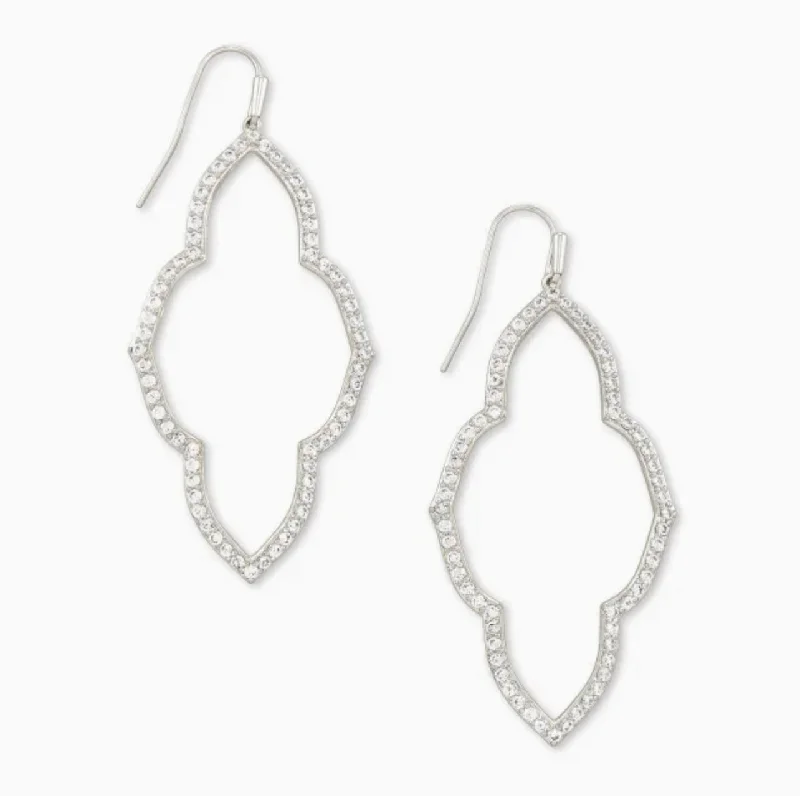 Drop Earrings with Knot Designs -Kendra Scott-Abbie Silver Open Frame Earrings in White Crystal 4217719626