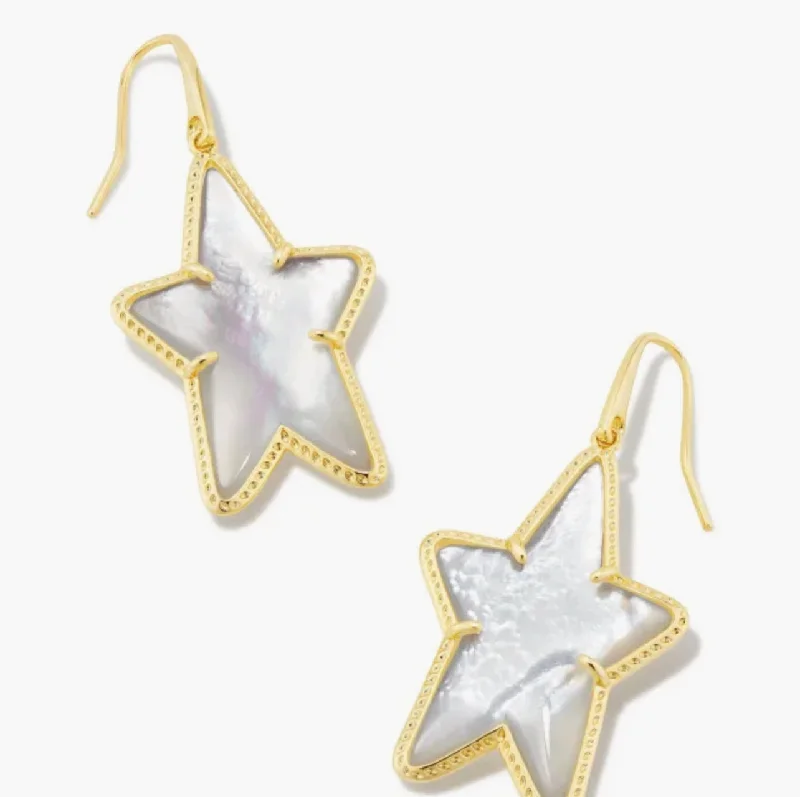 Drop Earrings for Work Attire -Kendra Scott-Ada Gold Star Drop Earrings in Ivory Mother-of-Pearl 9608852054