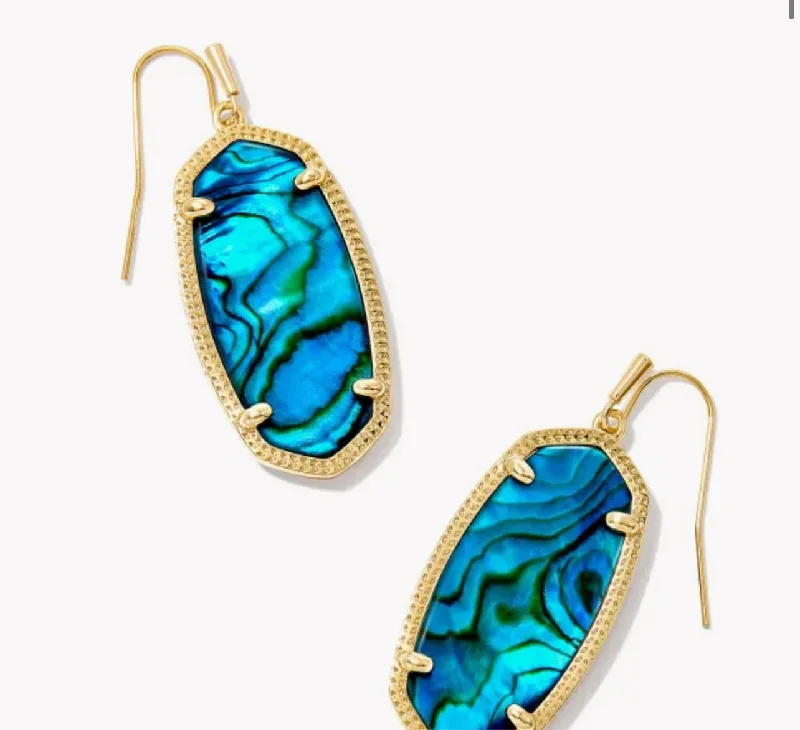 Drop Earrings for Gym Workout -Kendra Scott- Elle Gold Drop Earrings in Teal Abalone- 9608851714