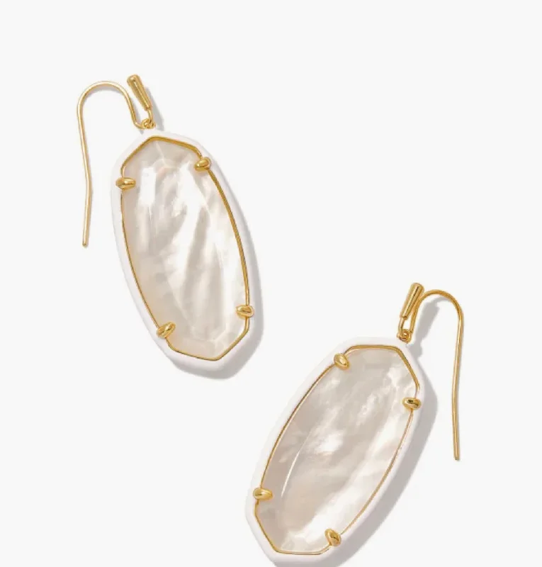 Drop Earrings for School Uniform -Kendra Scott-Elle Gold Enamel Framed Drop Earrings in Ivory Mix 9608851054