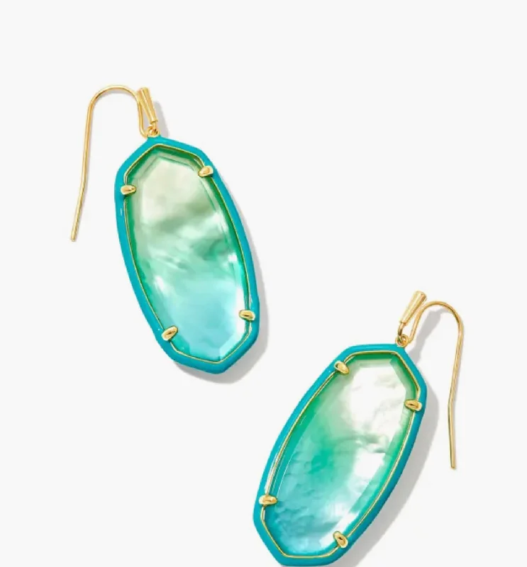 Drop Earrings for Evening Gown -Kendra Scott-Elle Gold Enamel Framed Drop Earrings in Sea Green Chrysocolla 9608851906