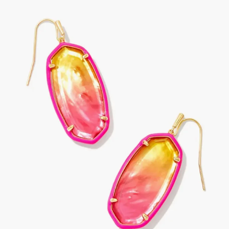 Drop Earrings for Shopping Trip -Kendra Scott-Elle Gold Enamel Framed Drop Earrings in Sunset Ombre Illusion 9608851328