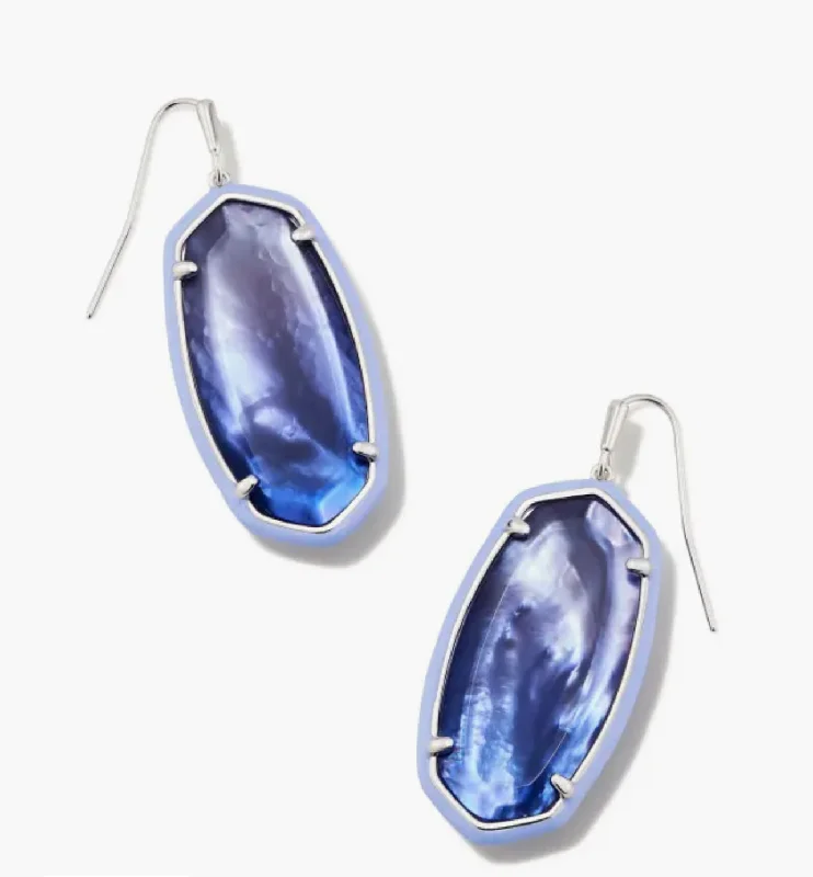 Drop Earrings for Beach Outfit -Kendra Scott-Elle Silver Enamel Framed Drop Earrings in Dark Lavender Ombre  9608853175