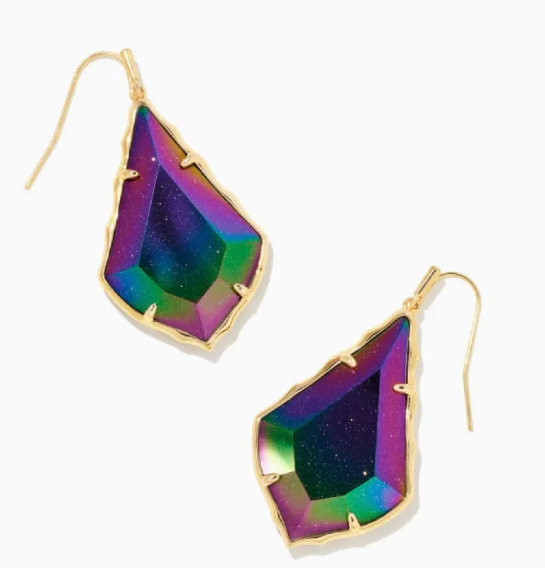 Drop Earrings with Wave Designs -Kendra Scott-Faceted Alex Gold Drop Earrings in Iridescent Blue Goldstone 9608802912