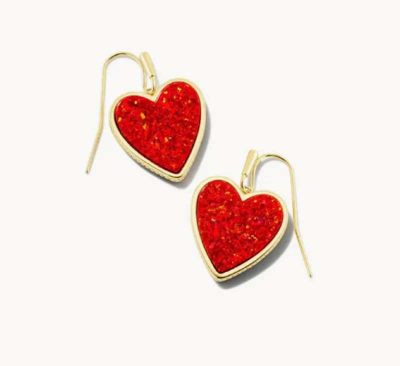 Drop Earrings for Wellness Routine -KENDRA SCOTT- Heart Gold Drop Earrings in Red Kyocera Opal - 9608803056