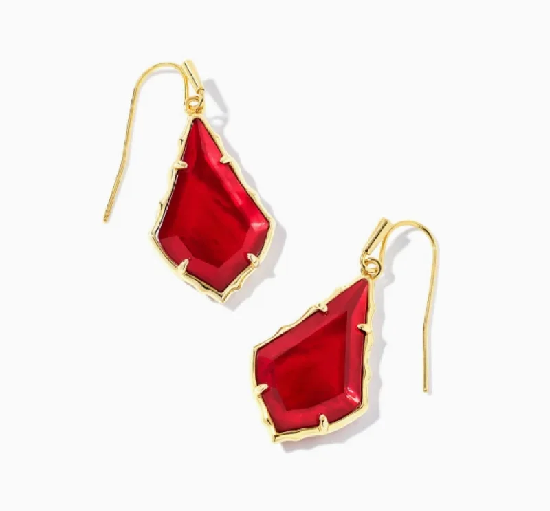 Drop Earrings with Chevron Designs -Kendra Scott-Small Faceted Alex Gold Drop Earrings in Cranberry Illusion 9608802903