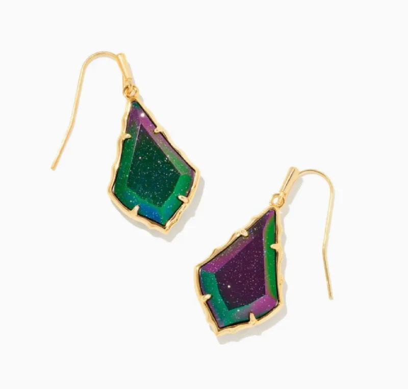 Drop Earrings with Vine Designs -Kendra Scott-Small Faceted Alex Gold Drop Earrings in Iridescent Blue Gstn 9608802907