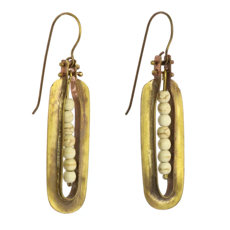 Drop Earrings for Formal Attire -Kona Brass Earrings - Howlite Stones