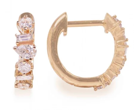 Drop Earrings for Casual Outfit -Lady's Huggie Earrings With 2=0.09Tw Pear Diamonds, 6=0.20Tw Round Diamonds