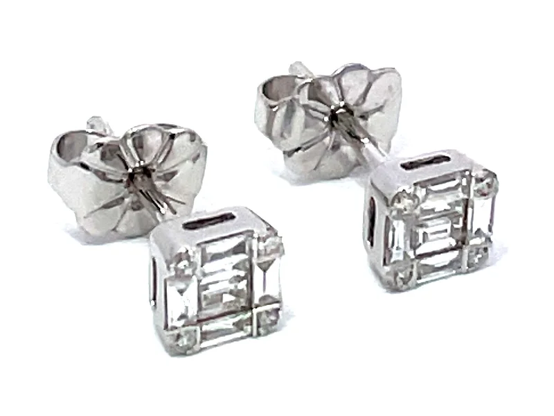 Drop Earrings for Office Wear -Lady's White 14 Karat Earrings 0.25tw Baguette Diamonds