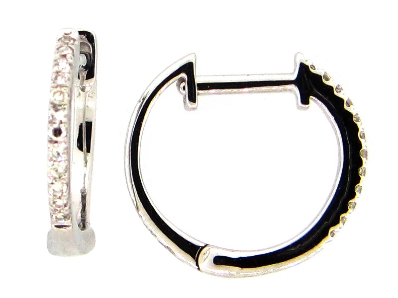 Drop Earrings with Floral Motifs -Lady's White 14 Karat Huggie Earrings 0.08tw Round Diamonds