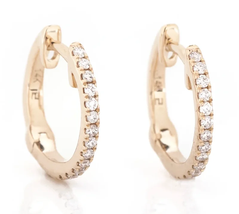 Drop Earrings with Leaf Motifs -Lady's WHITE 14 Karat Huggie Earrings 26=0.13tw Round Diamonds 9MM