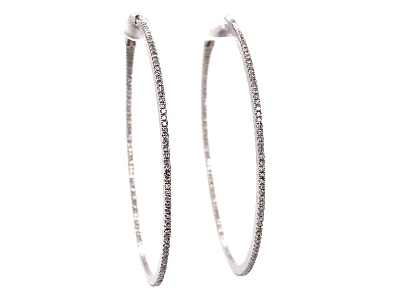 Drop Earrings with Star Motifs -Lady's White 14 Karat Large Hoop Earrings 0.66tw Round Diamonds 51MM