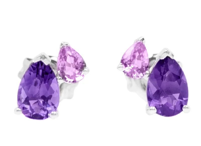 Gold Drop Earrings for Women -Lady's White 14 Karat Stud Earrings 2=0.69tw Pear Amethyst