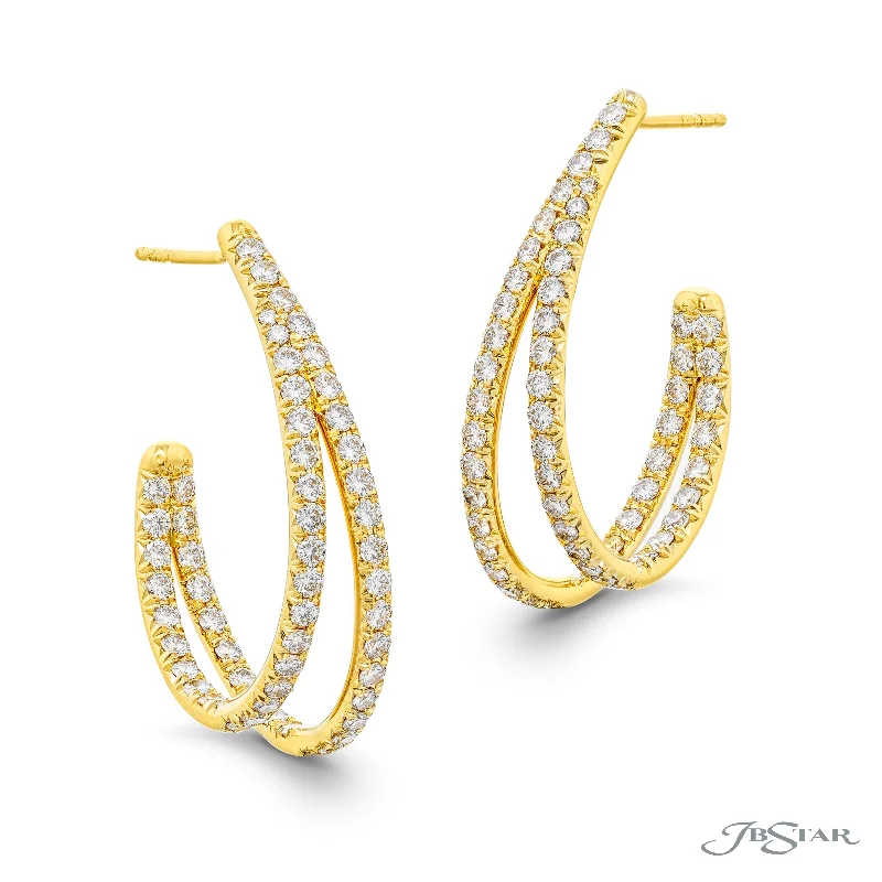 Retro Drop Earrings for Nostalgia -Lady's Yellow 18 Karat Earrings With Diamonds