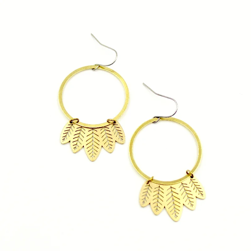 Long Drop Earrings for Dramatic -Leafy Hoop Earrings