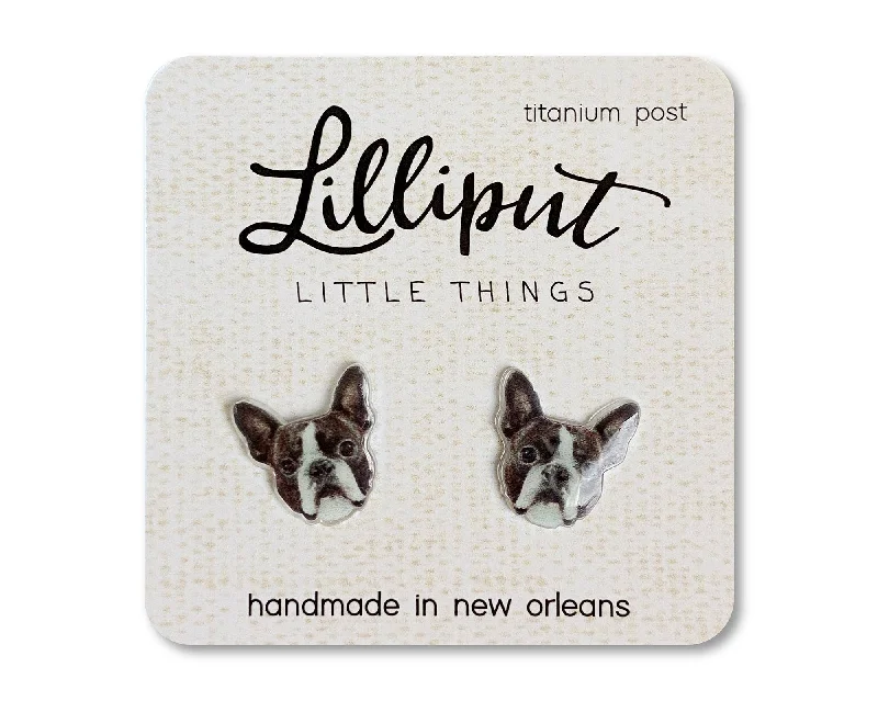 Diamond Drop Earrings for Luxury -Boston Terrier Stud Earrings