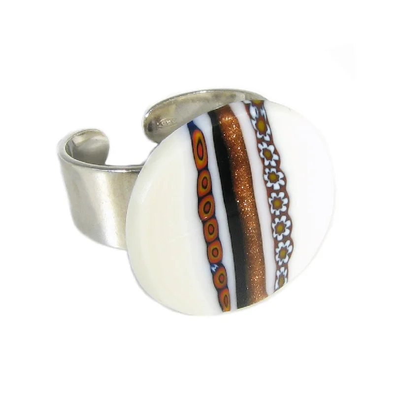 Murano glass round Ring "Linea" set in 925 Sterling Silver