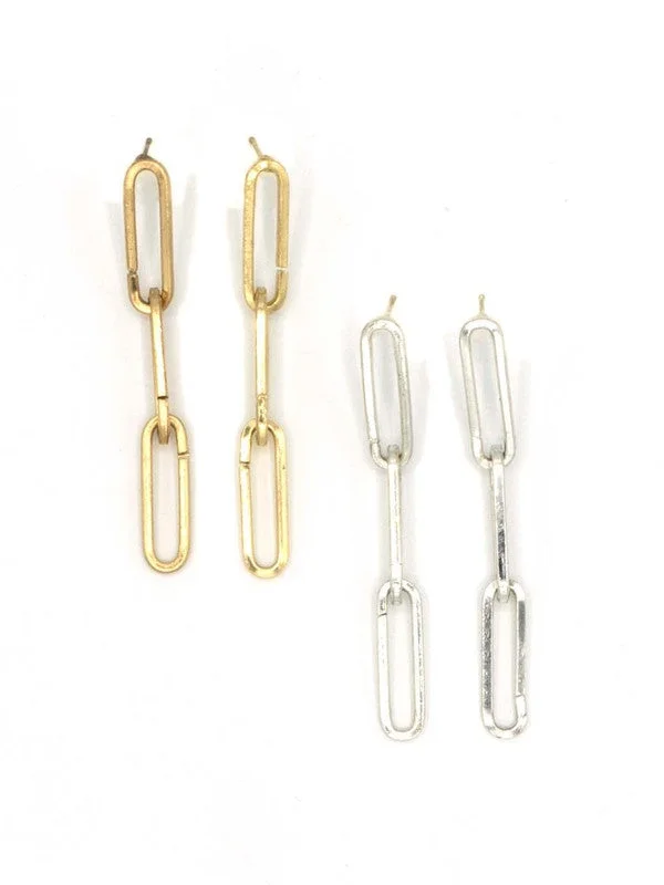 Nickel Free Drop Earrings for Safety -Linked Up Silver Earrings