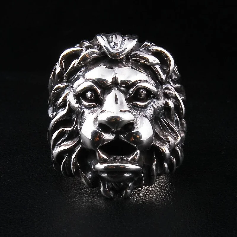 Lion Head Sterling Silver Mens Ring