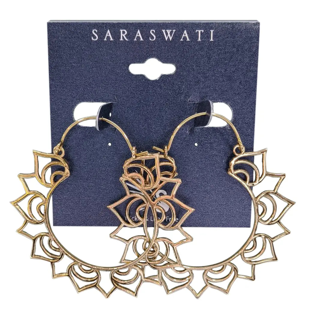 Drop Earrings for Work Attire -Lotus Petal Brass Hoop Earrings