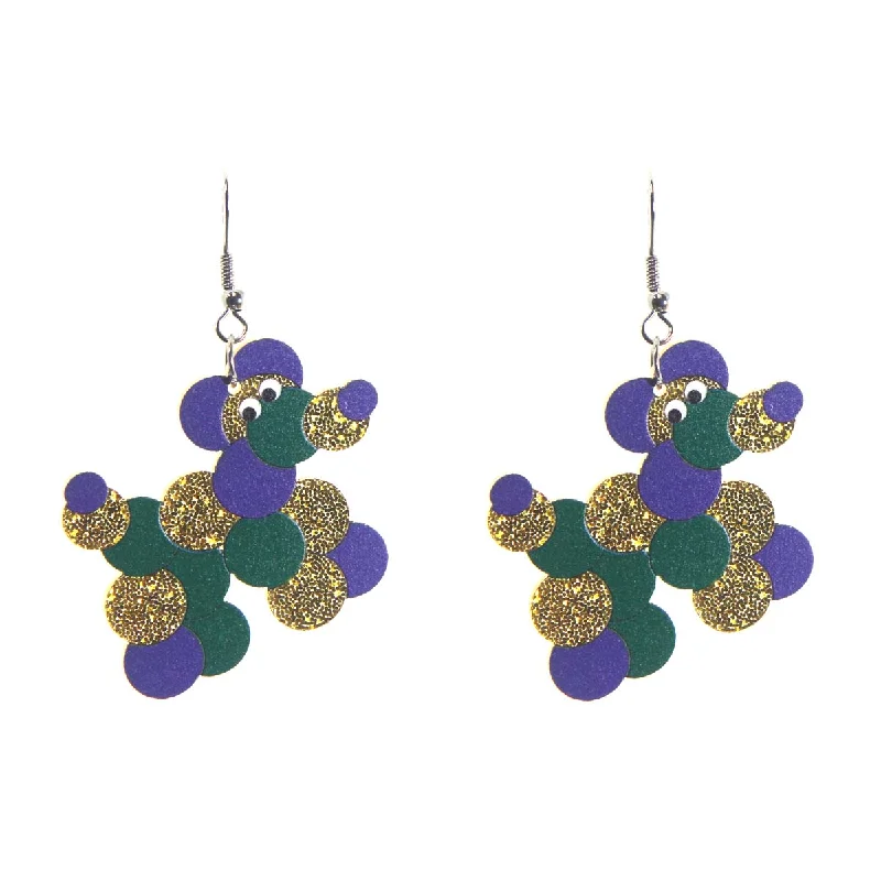 Drop Earrings for Birthday Celebration -Mardi Gras Bead Dog Earrings 1.5" x 1.25"