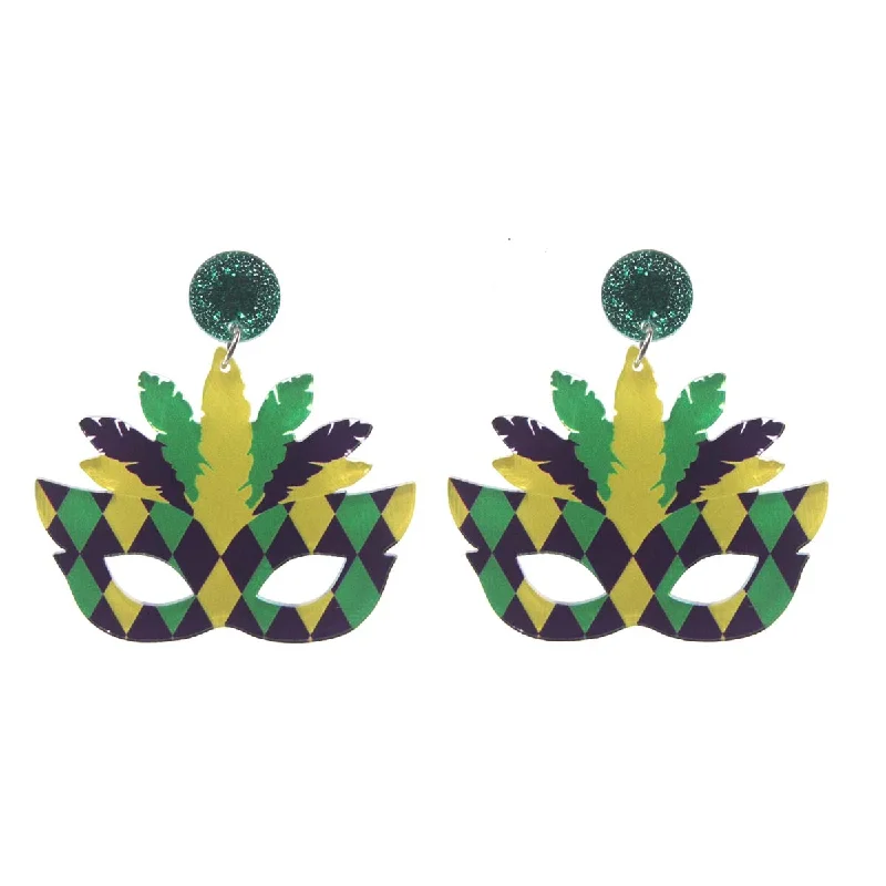 Drop Earrings for Party Look -Mardi Gras Harlequin Mask Earrings