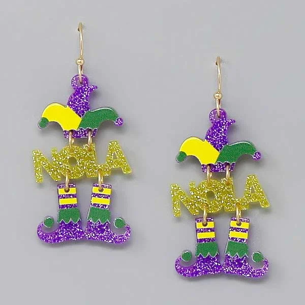 Drop Earrings for Gym Workout -Mardi Gras NOLA Jester Acetate Earrings