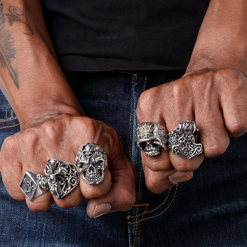 Marijuana Punk Sterling Silver Skull Ring