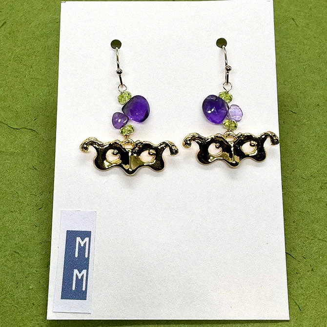 Drop Earrings for Concert Look -Mask Earrings Amethyst Peridot