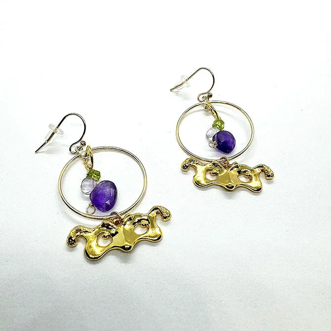 Drop Earrings for Shopping Trip -Mask Earrings Circular Amethyst Peridot