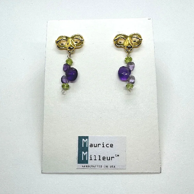 Drop Earrings for Everyday Glamour -Mask Post Earrings Amethyst Peridot