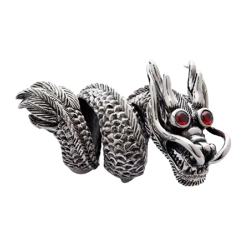 Massive Red Eye Dragon Sterling Silver Ring