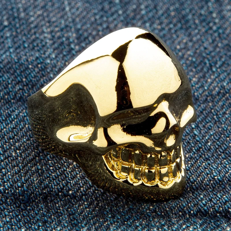 Metalic Yellow Gold Brass Skull Ring