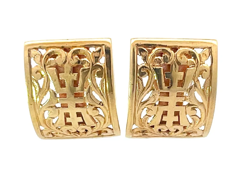 Large Drop Earrings for Statement -Mings Hawaii Pierced Longevity Rectangle Earrings in 14k Yellow Gold