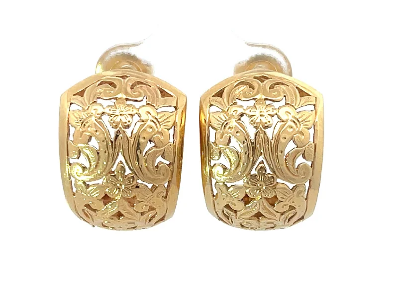 Square Drop Earrings for Modern -Mings Hawaii Plum Blossom and Fleur de lis Half Hoop Earrings in 14k Yellow Gold