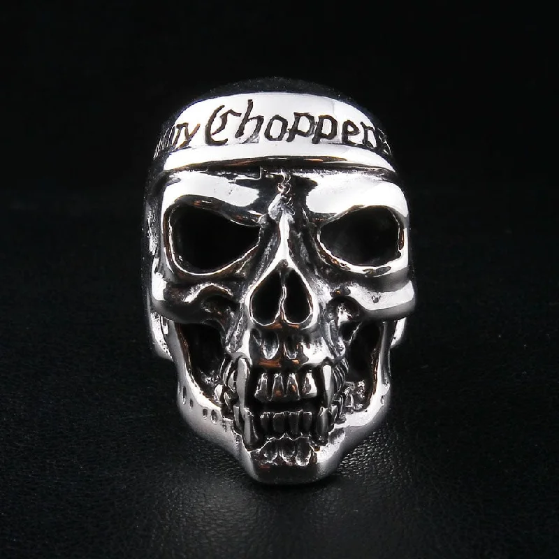 Motorcycle Chopper Biker Skull Sterling Silver Ring