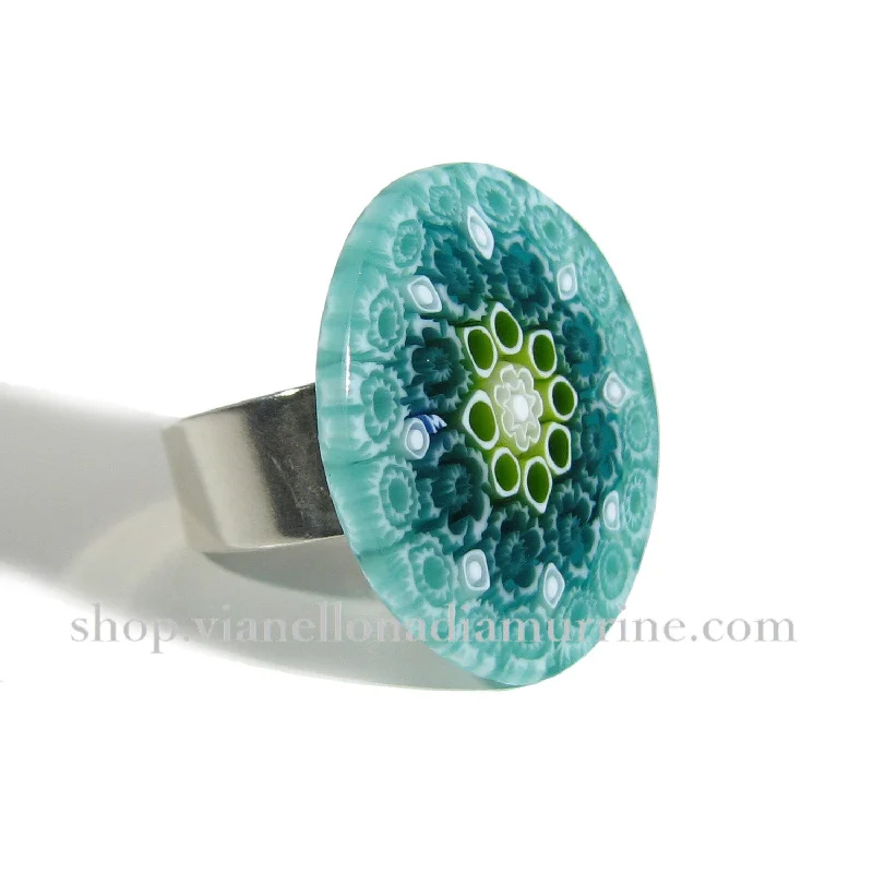 Murano glass "Millefiori" oval ring  set in 925 sterling silver 22 x 26 mm