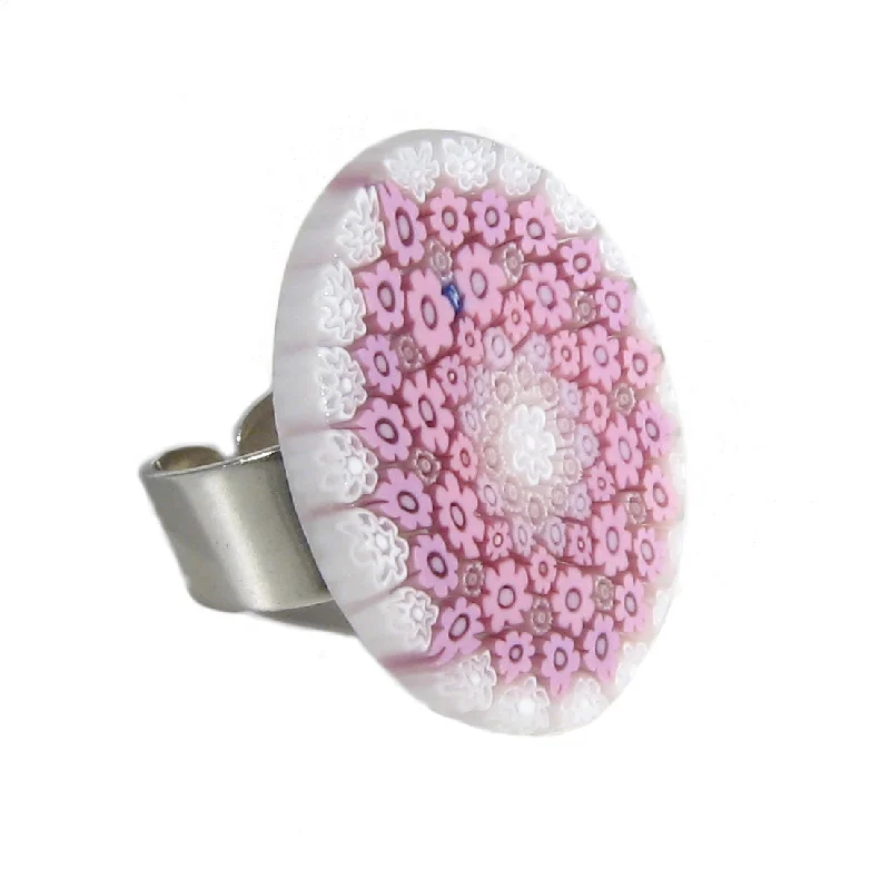 Murano glass Millefiori" oval ring " set in 925 sterling silver 25 x 30 mm