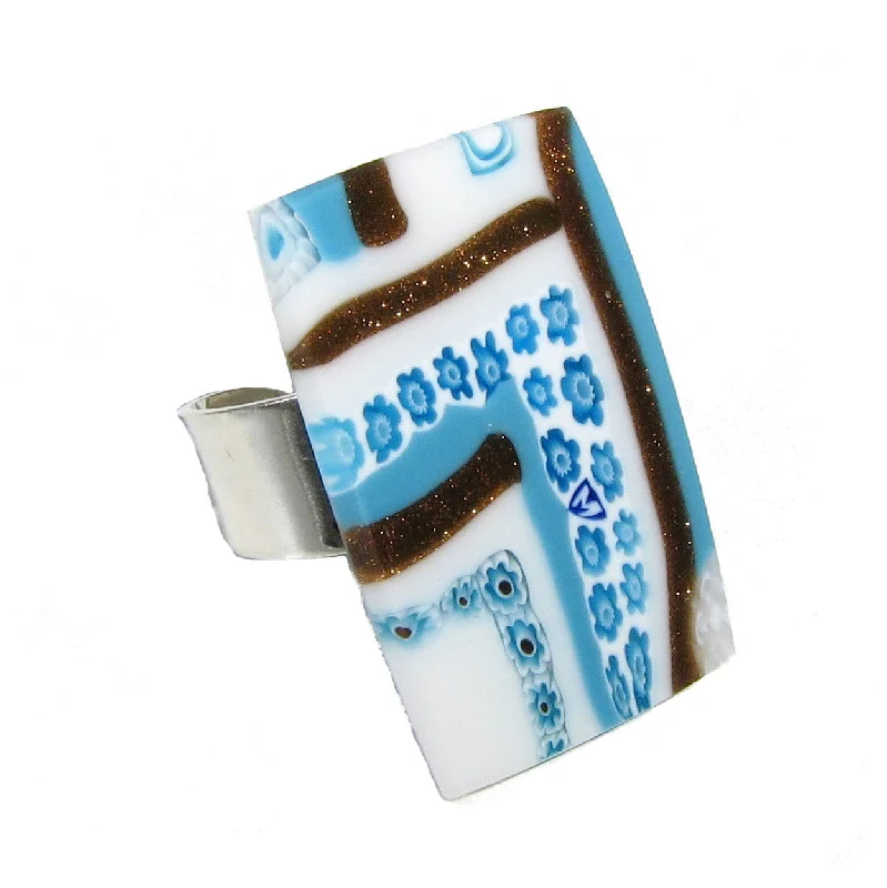 Murano glass rectangular Ring "Quadrone" set in 925 sterling silver